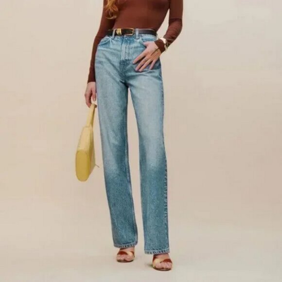 Reformation Cary Jeans Slouchy High Rise Straight Wide Leg Minimal Tencel Denim - Picture 1 of 11